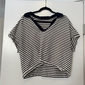 Maurices Striped Navy and White Women's Collared Top